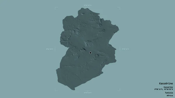 Area Kasserine Governorate Tunisia Isolated Solid Background Georeferenced Bounding Box — Stock Photo, Image