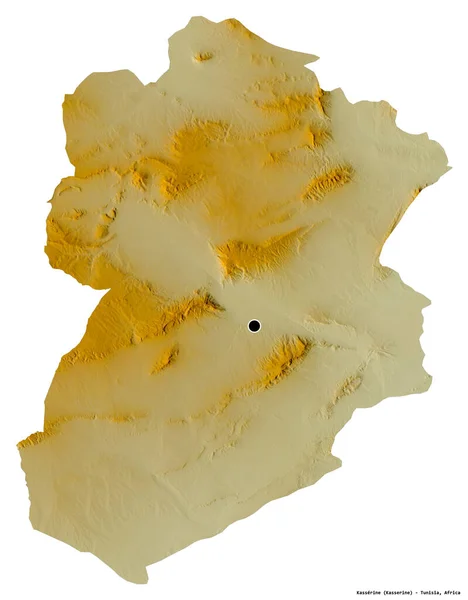 突尼斯省凯塞林的形状 其首都被白色背景隔离 地形浮雕图 3D渲染 — 图库照片