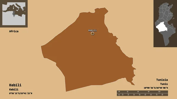 Форма Кебілі Провінція Туніс Столиця Масштаб Відстаней Превью Етикетки Склад — стокове фото