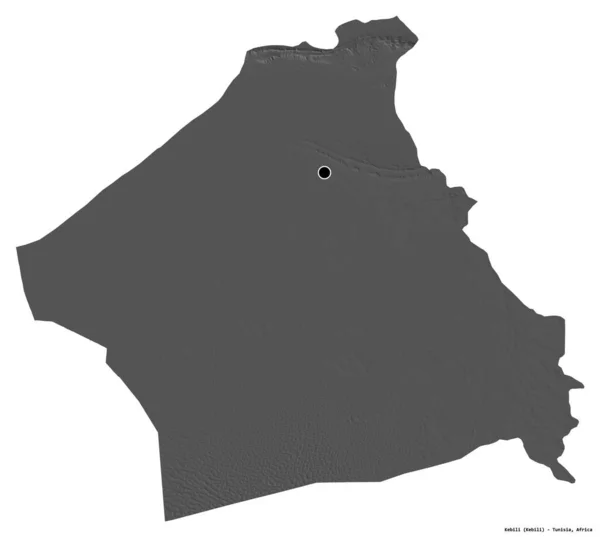 Kształt Kebili Gubernator Tunezji Stolicą Odizolowaną Białym Tle Dwupoziomowa Mapa — Zdjęcie stockowe