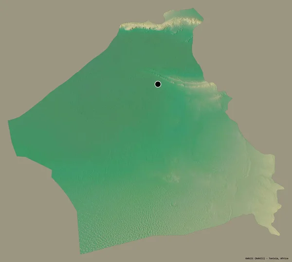 突尼斯省Kebili的形状 其首都以纯色背景隔离 地形浮雕图 3D渲染 — 图库照片