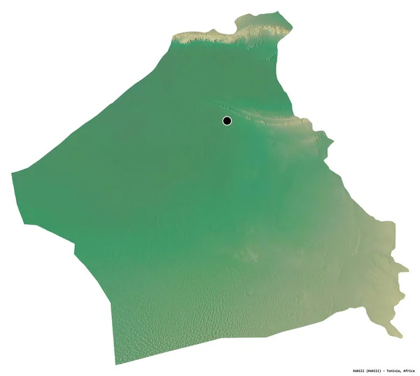 チュニジアの統治者ケビリの形で 首都は白い背景に孤立しています 地形図 3Dレンダリング — ストック写真
