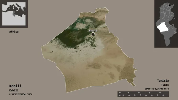 Shape Kebili Governorate Tunisia Its Capital Distance Scale Previews Labels — Stock Photo, Image