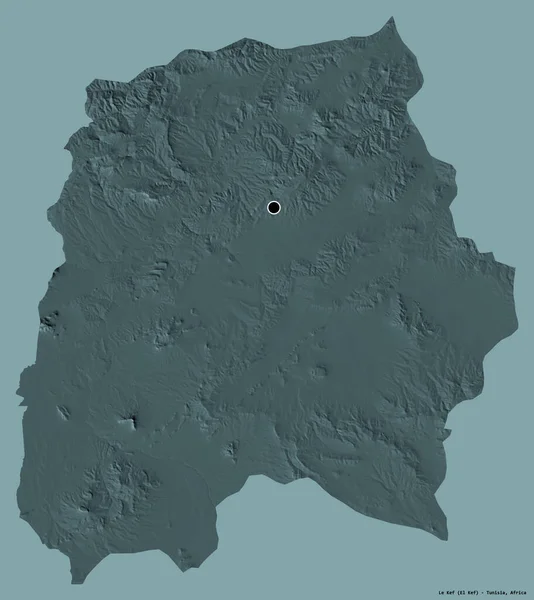 突尼斯省Le Kef的形状 其首都用纯色背景隔开 彩色高程图 3D渲染 — 图库照片