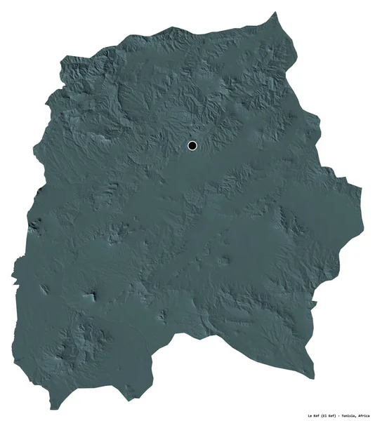 突尼斯省Le Kef的形状 其首都被白色背景隔离 彩色高程图 3D渲染 — 图库照片
