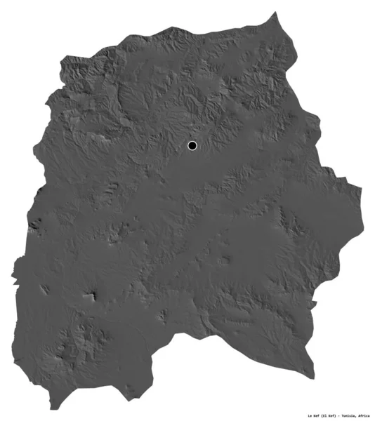 突尼斯省Le Kef的形状 其首都被白色背景隔离 Bilevel高程图 3D渲染 — 图库照片