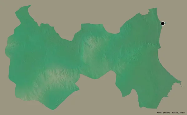 Форма Махді Провінції Туніс Столицею Ізольованою Суцільному Кольоровому Тлі Карта — стокове фото