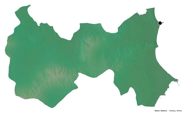 Форма Махдии Провинции Тунис Столицей Изолированной Белом Фоне Топографическая Карта — стоковое фото