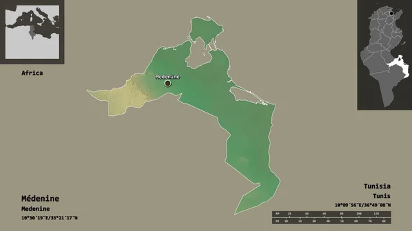 Shape Medenine Gouvernement Von Tunesien Und Seine Hauptstadt Entfernungsskala Vorschau — Stockfoto