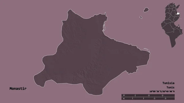 Forma Monastir Provincia Túnez Con Capital Aislada Sobre Fondo Sólido — Foto de Stock