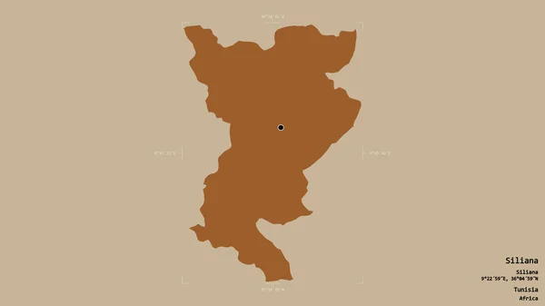 突尼斯省Siliana地区 在一个地理参照框的坚实背景下被隔离 图形纹理的组成 3D渲染 — 图库照片