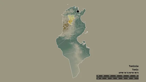 Desaturated Shape Tunisia Its Capital Main Regional Division Separated Siliana — Stock Photo, Image