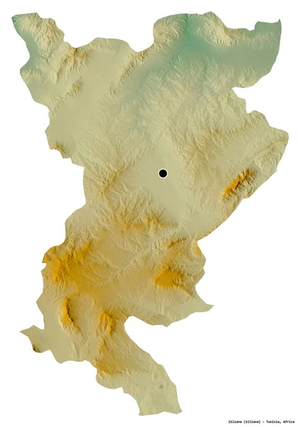 突尼斯省西利亚纳的形状 其首都被白色背景隔离 地形浮雕图 3D渲染 — 图库照片