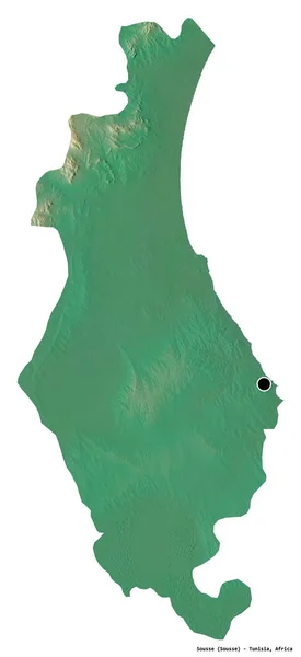 チュニジアの統治者スースの形で 首都は白い背景に隔離されています 地形図 3Dレンダリング — ストック写真