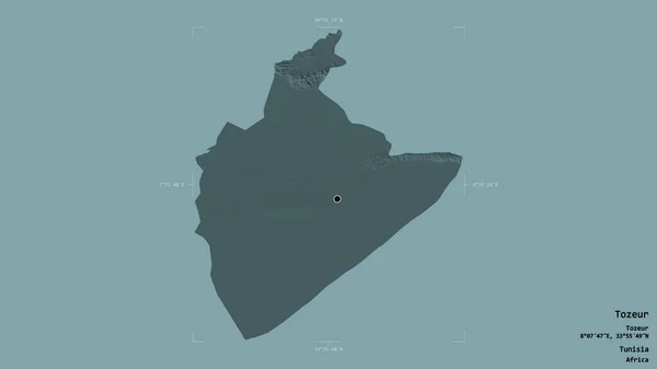 Området Tozeur Guvernör Tunisien Isolerad Solid Bakgrund Georefererad Avgränsningsbox Etiketter — Stockfoto