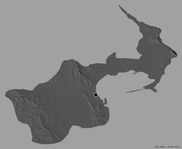 Forma Túnez Provincia Túnez Con Capital Aislada Sobre Fondo Color — Foto de Stock