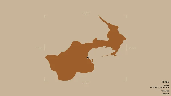 Территория Туниса Провинция Тунис Изолирована Твёрдом Фоне Геометрической Коробке Метки — стоковое фото