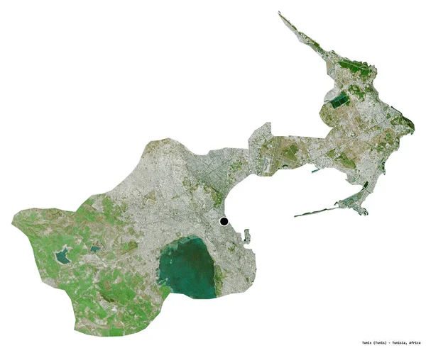 チュニジアの統治者チュニスの形で 首都は白い背景に隔離されています 衛星画像 3Dレンダリング — ストック写真