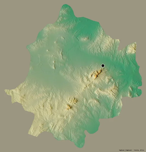突尼斯扎格胡安省的形状 其首都以纯色背景隔离 地形浮雕图 3D渲染 — 图库照片