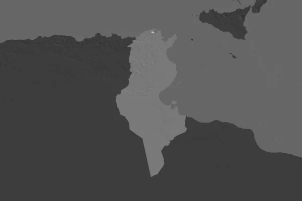 突尼斯的形状因邻近地区的解体而分离 Bilevel高程图 3D渲染 — 图库照片