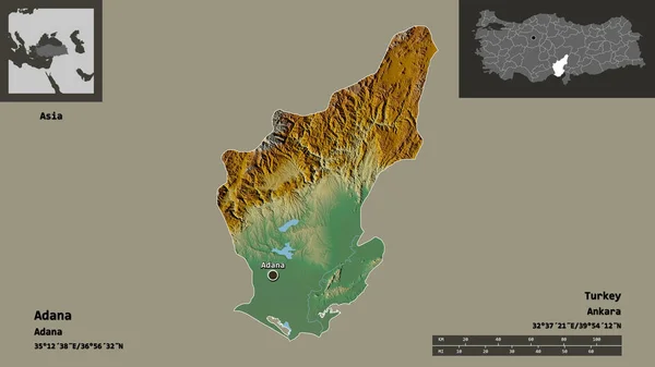 Forma Adana Provincia Turquía Capital Escala Distancia Vistas Previas Etiquetas —  Fotos de Stock