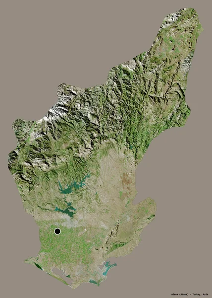 土耳其的阿达纳形状 其首都被隔离在一个坚实的色彩背景上 卫星图像 3D渲染 — 图库照片