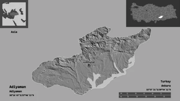 Tvar Adiyamana Provincie Turecko Jeho Hlavního Města Měřítko Vzdálenosti Náhledy — Stock fotografie