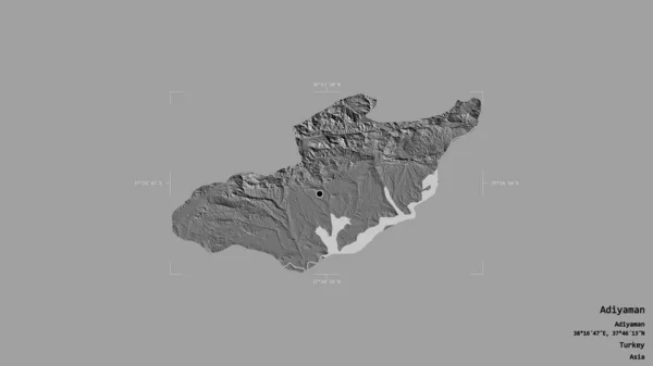 土耳其阿迪亚曼地区 在一个地理参考方块中 背景坚实 与世隔绝 Bilevel高程图 3D渲染 — 图库照片