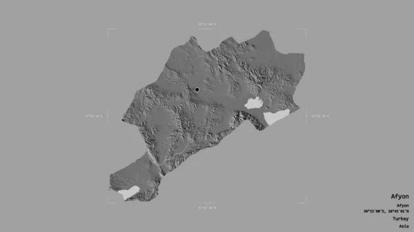土耳其Afyon地区 以坚实的背景隔离在一个地理参考方块中 Bilevel高程图 3D渲染 — 图库照片