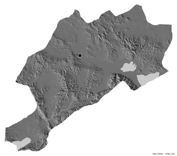 トルコの州 アフヨンの形は その首都が白い背景に孤立しています 標高マップ 3Dレンダリング — ストック写真