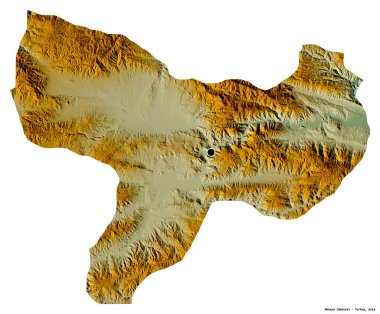 Türkiye 'nin Amasya ilçesi, başkenti beyaz arka planda izole edilmiş. Topografik yardım haritası. 3B görüntüleme