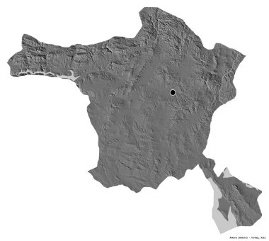 Ankara, Türkiye 'nin başkenti, beyaz arka planda izole edilmiş. Çift seviyeli yükseklik haritası. 3B görüntüleme
