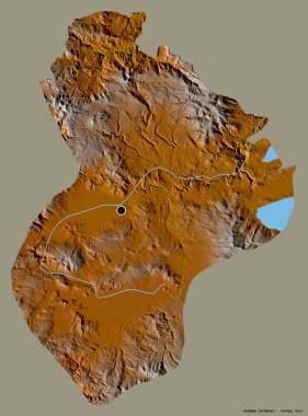 Türkiye 'nin Ardahan ilinin başkenti, koyu renk arka planda izole edilmiş. Topografik yardım haritası. 3B görüntüleme
