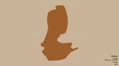 Batman bölgesi, Türkiye 'nin İli, jeoreferatlı bir sınır kutusunda sağlam bir arka planda izole edilmiş. Etiketler. Desenli dokuların bileşimi. 3B görüntüleme