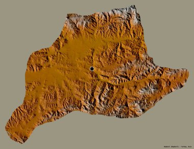 Türkiye 'nin Bayburt ilçesinin başkenti, koyu renk arka planda izole edilmiş. Topografik yardım haritası. 3B görüntüleme