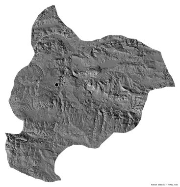 Türkiye 'nin Bilecik ilçesinin başkenti beyaz arka planda izole edilmiştir. Çift seviyeli yükseklik haritası. 3B görüntüleme