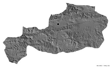 Türkiye 'nin Bolu ilinin başkenti beyaz arka planda izole edilmiştir. Çift seviyeli yükseklik haritası. 3B görüntüleme