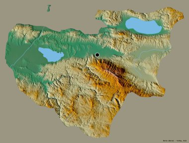 Türkiye 'nin Bursa ilinin başkenti, katı bir renk arkaplanı ile izole edilmiştir. Topografik yardım haritası. 3B görüntüleme