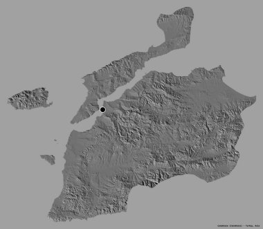 Türkiye 'nin Çanakkale ilçesi, başkenti katı bir renk zeminine sahip. Çift seviyeli yükseklik haritası. 3B görüntüleme