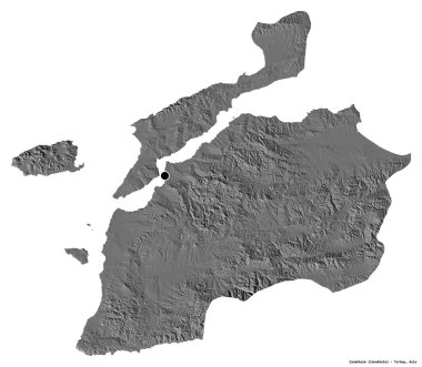 Türkiye 'nin Çanakkale ilçesinin başkenti beyaz arka planda izole edilmiştir. Çift seviyeli yükseklik haritası. 3B görüntüleme