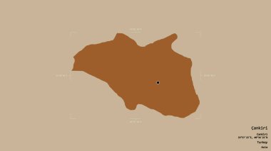 Türkiye 'nin Cankiri ilçesi bir sınır kutusunda sağlam bir arka planda izole edilmiş durumda. Etiketler. Desenli dokuların bileşimi. 3B görüntüleme