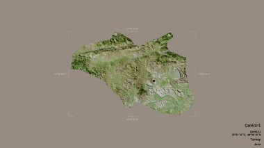 Türkiye 'nin Cankiri ilçesi bir sınır kutusunda sağlam bir arka planda izole edilmiş durumda. Etiketler. Uydu görüntüleri. 3B görüntüleme