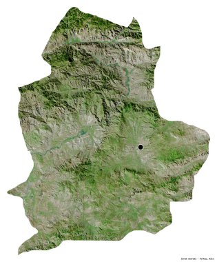 Başkenti beyaz arka planda izole edilmiş olan Türkiye 'nin Corum ilinin şekli. Uydu görüntüleri. 3B görüntüleme