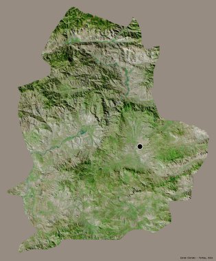 Türkiye 'nin Corum ilinin başkenti katı bir renk arkaplanı ile izole edilmiştir. Uydu görüntüleri. 3B görüntüleme