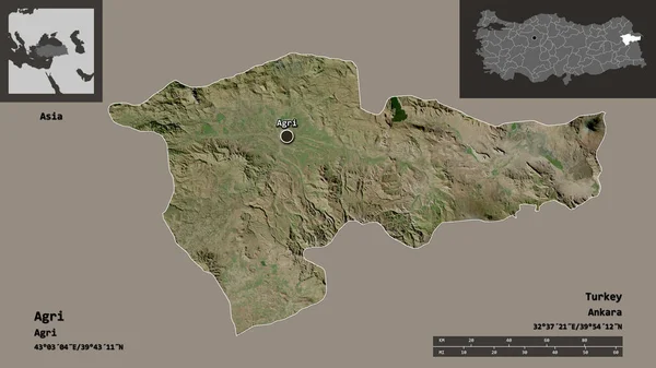 農業の形 トルコの州 そしてその首都 距離スケール プレビューおよびラベル 衛星画像 3Dレンダリング — ストック写真