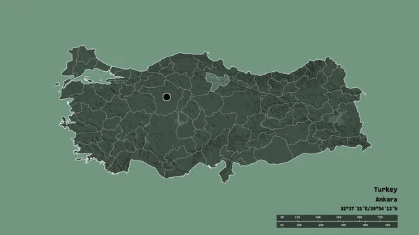 Forma Dessaturada Turquia Com Sua Capital Principal Divisão Regional Área — Fotografia de Stock