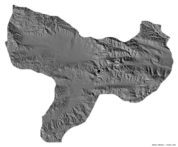 トルコの州 アマシャの形で その首都は白い背景に隔離されています 標高マップ 3Dレンダリング — ストック写真