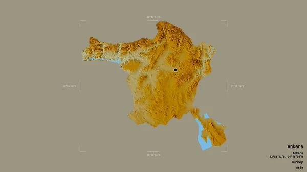 土耳其的安卡拉地区 在一个地理参考方块中 在坚实的背景下被隔离 地形浮雕图 3D渲染 — 图库照片