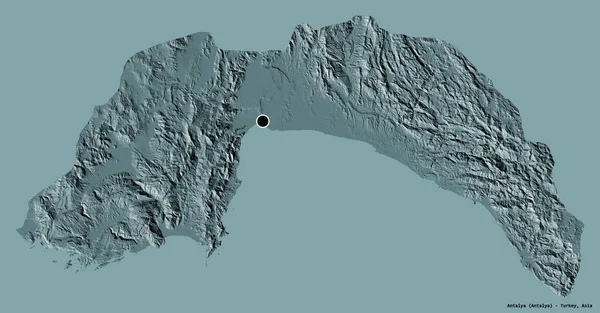 Forma Antalya Provincia Turquía Con Capital Aislada Sobre Fondo Color — Foto de Stock