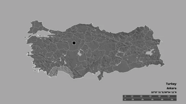 Forma Dessaturada Turquia Com Sua Capital Principal Divisão Regional Área — Fotografia de Stock